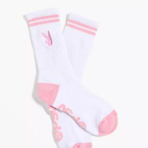 PSD X Playboy Logo Bunny Stripe Crew Socks- Pink